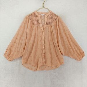 Lucky Brand Women's Orange Top Sheer Button Up Dolman Sleeve Blouse 6273